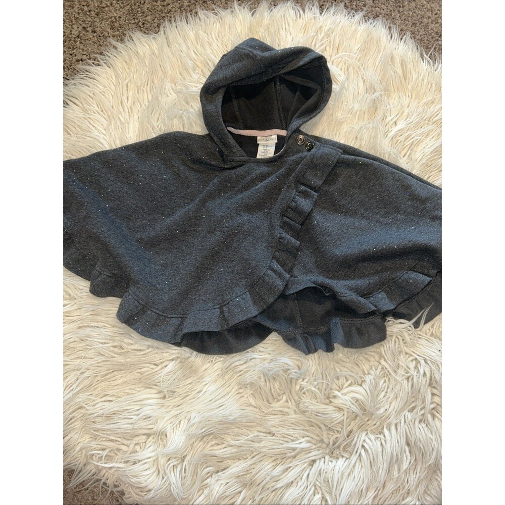 4T Max Studio  Baby Kids Sparkly Charcoal Grey Hooded Poncho Cape Ruffle Trim